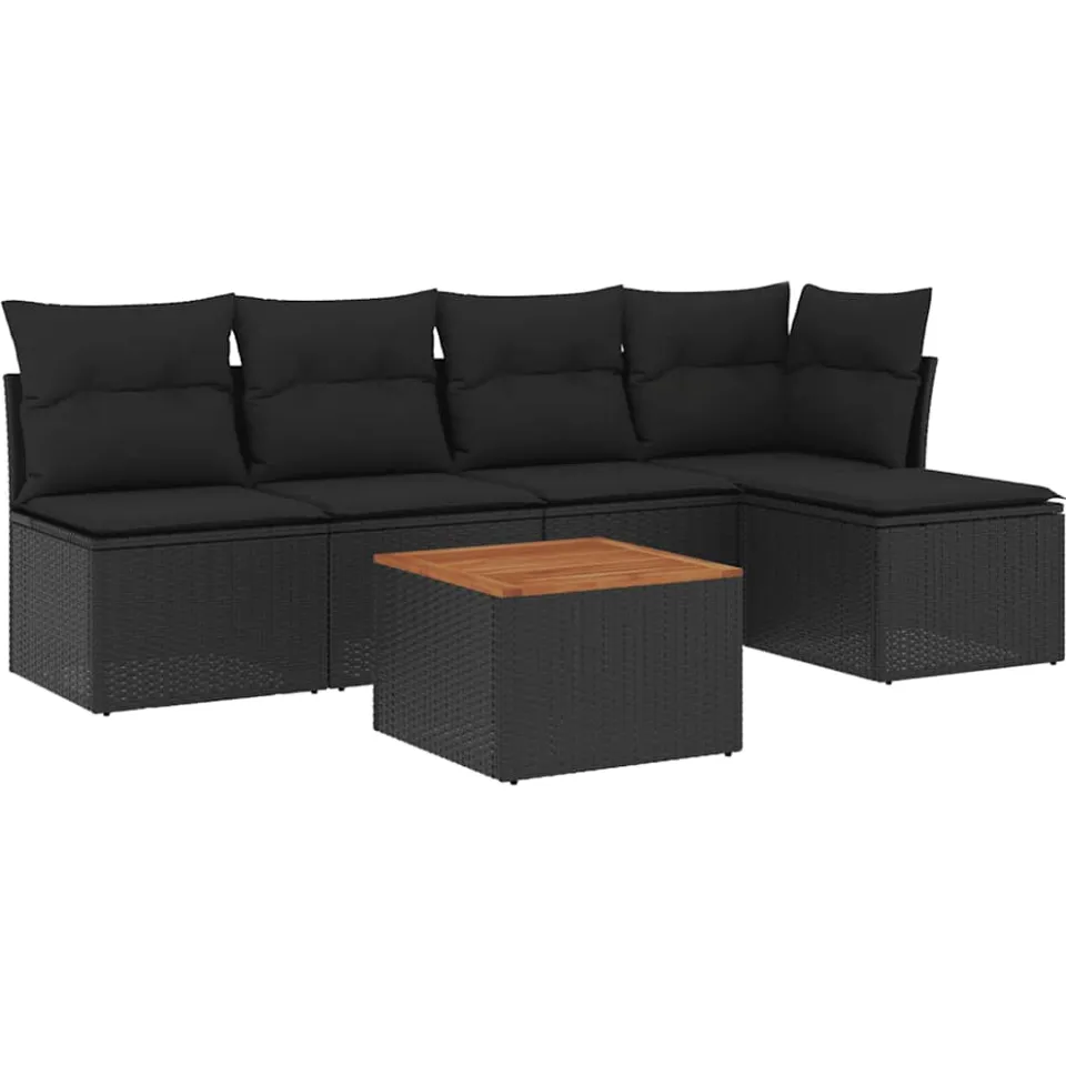 vidaXL 6-delige Loungeset met kussens poly rattan zwart, foto 3