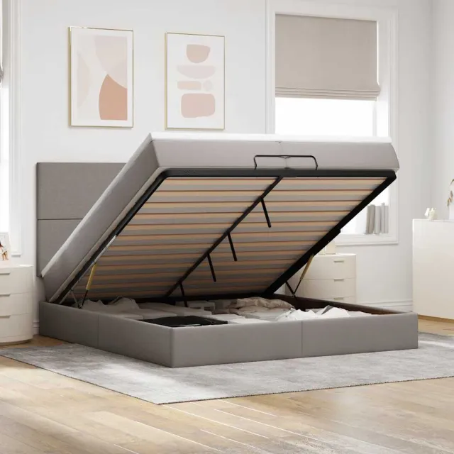vidaXL Ottoman bed met matrassen en LED's 200x200cm stof taupe
