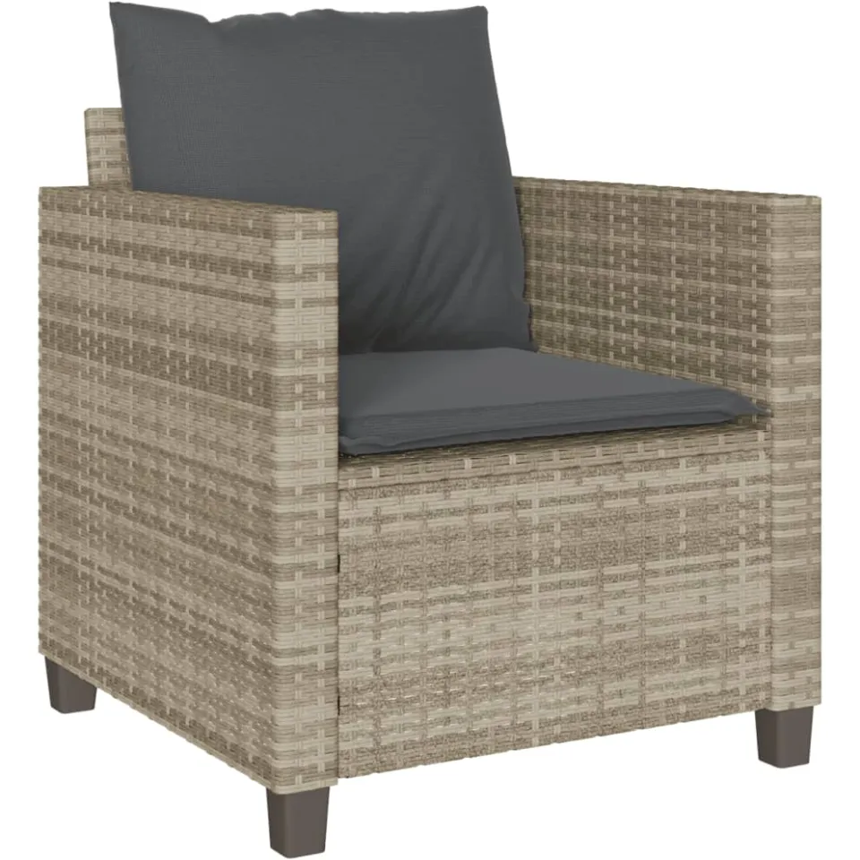 vidaXL 3-delige Bistroset met kussens poly rattan lichtgrijs grijs, foto 3