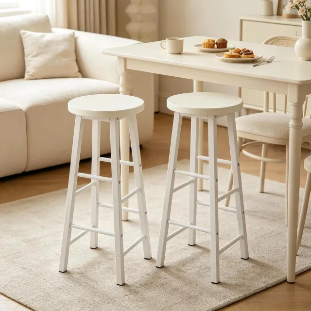 DESMIU Barkruk 71 Cm - Set Van 2 Met Voetsteun En Stabiel Metalen Frame - Voor Keuken, Bar En Ontbijthoek - MDF Wit
