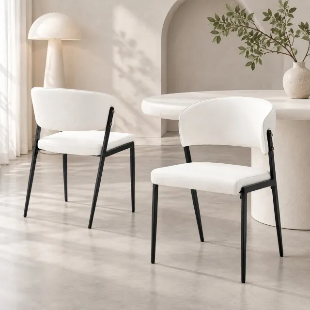 MODFU Set Van 2 Eetkamerstoelen - Gestoffeerde Zitting - Metalen Onderstel - Wit En Zwart - 49 X 51 X 78 Cm
