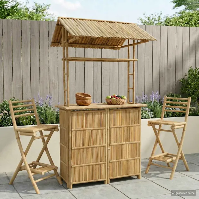 vidaXL Buiten Bartafel Naturel 115 x 95 x 214 cm Bamboe, foto 2