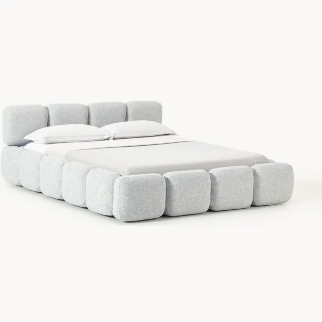 Westwing Collection Gestoffeerd bouclé bed Tayla Lichtblauw