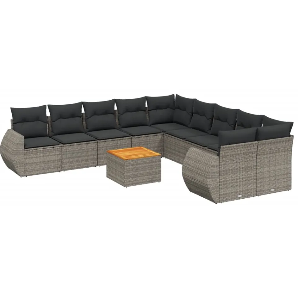 vidaXL 11-delige Loungeset met kussens poly rattan grijs, foto 3
