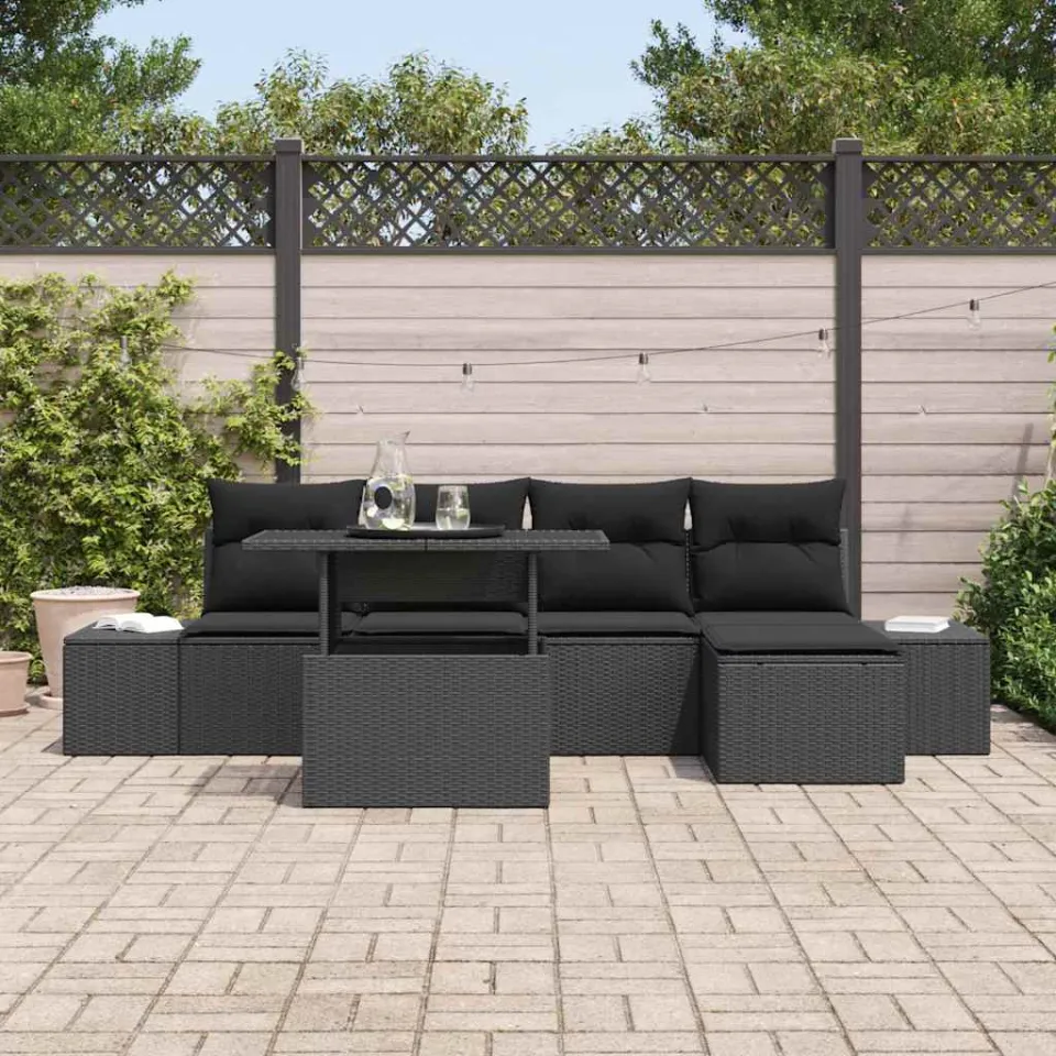 vidaXL Tuin Sofa Set 6 st Zwart poly rattan, foto 2