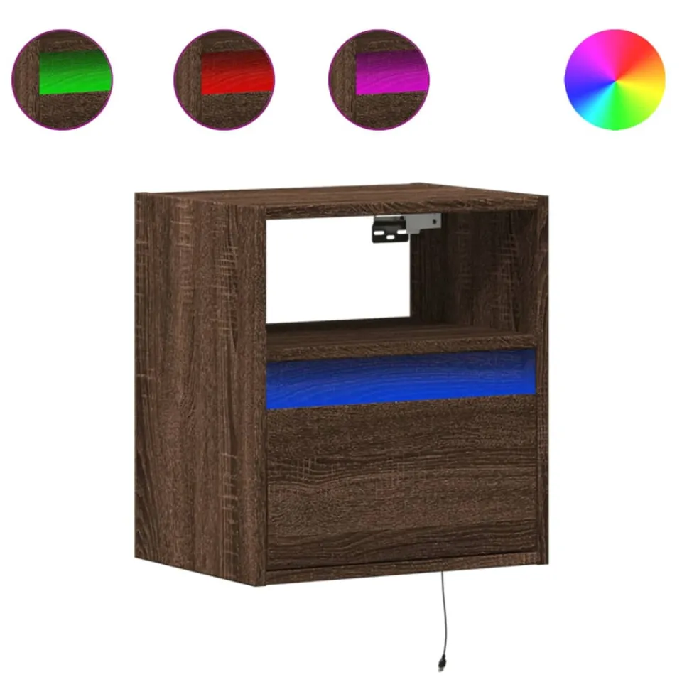vidaXL Nachtkastjes met LED's 2 st wandgemonteerd bruin eikenkleur
