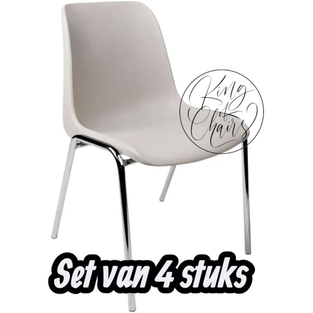 Everardo Kantinestoel Helene Lichtgrijs -set van 4- verchroomd onderstel kantinestoel stapelstoel kuipstoel vergaderstoel tuinstoel kantine stoel stapel stoel tuin stoel kantinestoelen stapelstoelen kuipstoelen arenastoel schoolstoel bezoekersstoel Everardo Lichtgrijze zitting met verchroomd onderstel