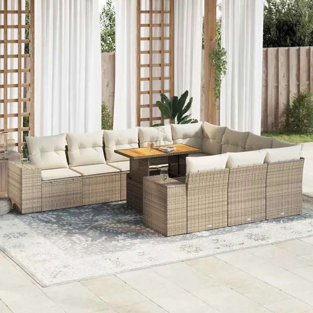 vidaXL 10-delige Loungeset met kussens poly rattan acacia beige, foto 2