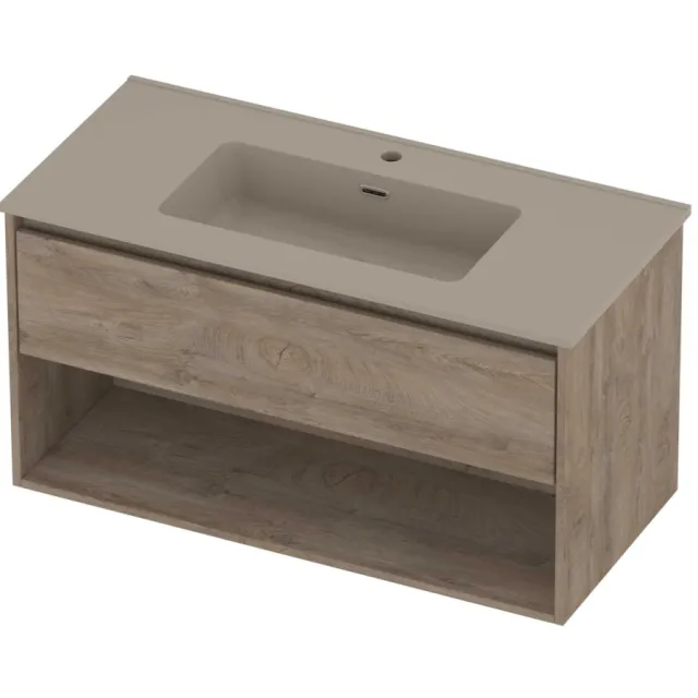 Proline Tribute Badmeubelset Porselein Elegant Met Schap 100x46x54 cm Mat Crème Cotton Raw Oak Eiken