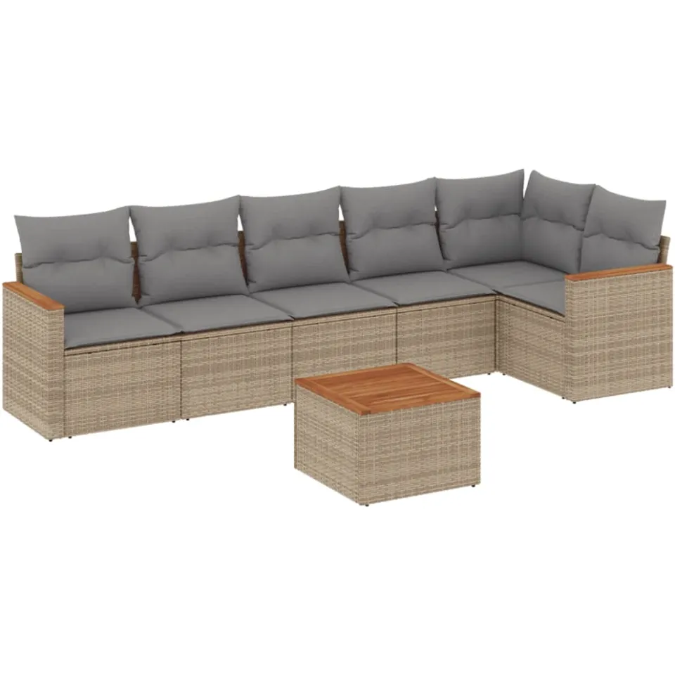 vidaXL 7-delige Loungeset met kussens poly rattan gemengd beige, foto 3