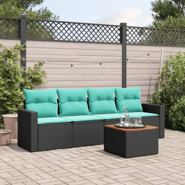 vidaXL 5-delige Loungeset met kussens poly rattan zwart, foto 2
