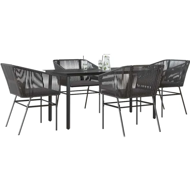 vidaXL 5-delige Tuinset met kussens poly rattan glas zwart
