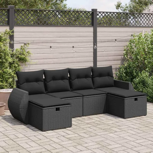 vidaXL 6-delige Loungeset met kussens poly rattan zwart, foto 2