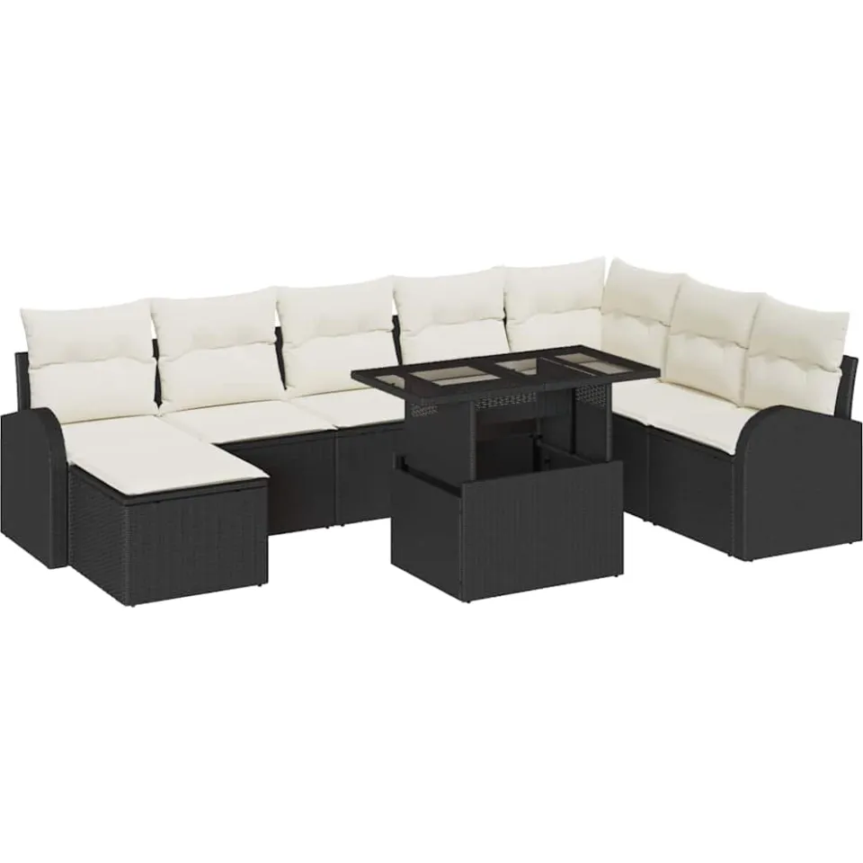 vidaXL Tuin Sofa Set 9 st Zwart Poly riet