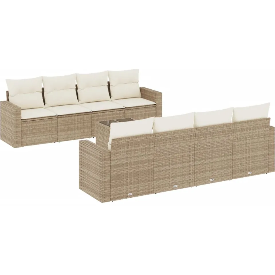 vidaXL 9-delige Loungeset met kussens poly rattan beige