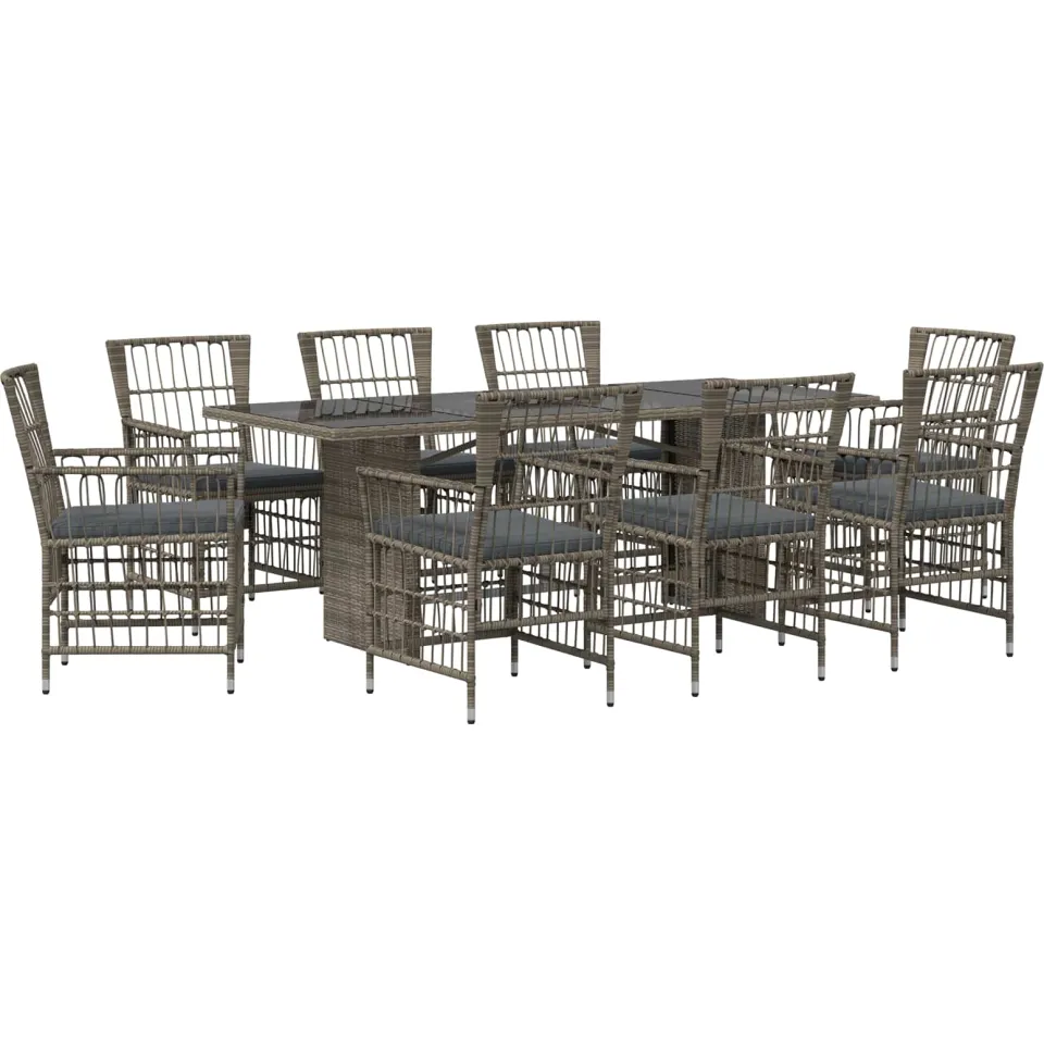vidaXL Buiten eettafelset 9 st Grijs poly rattan, foto 3