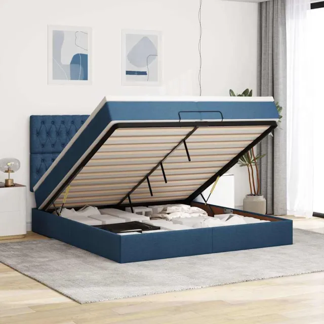 vidaXL Ottoman bed met matrassen 200x200cm stof blauw