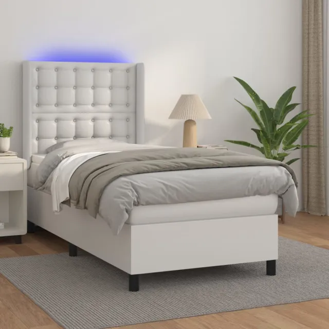 vidaXL Boxspring met matras en LED kunstleer wit 100x200 cm
