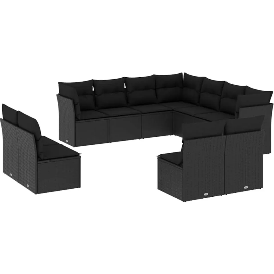 vidaXL 11-delige Loungeset met kussens poly rattan zwart, foto 3