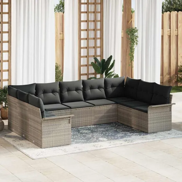 vidaXL Tuinbankenset met kussen Lichtgrijs poly rattan