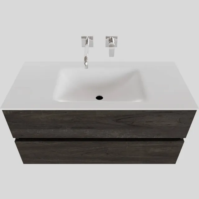 Boss & Wessing Badkamermeubel Solid Surface BWS Oslo 100x46 cm Midden Wood Dark Brown (0 kraangaten) Houtlook