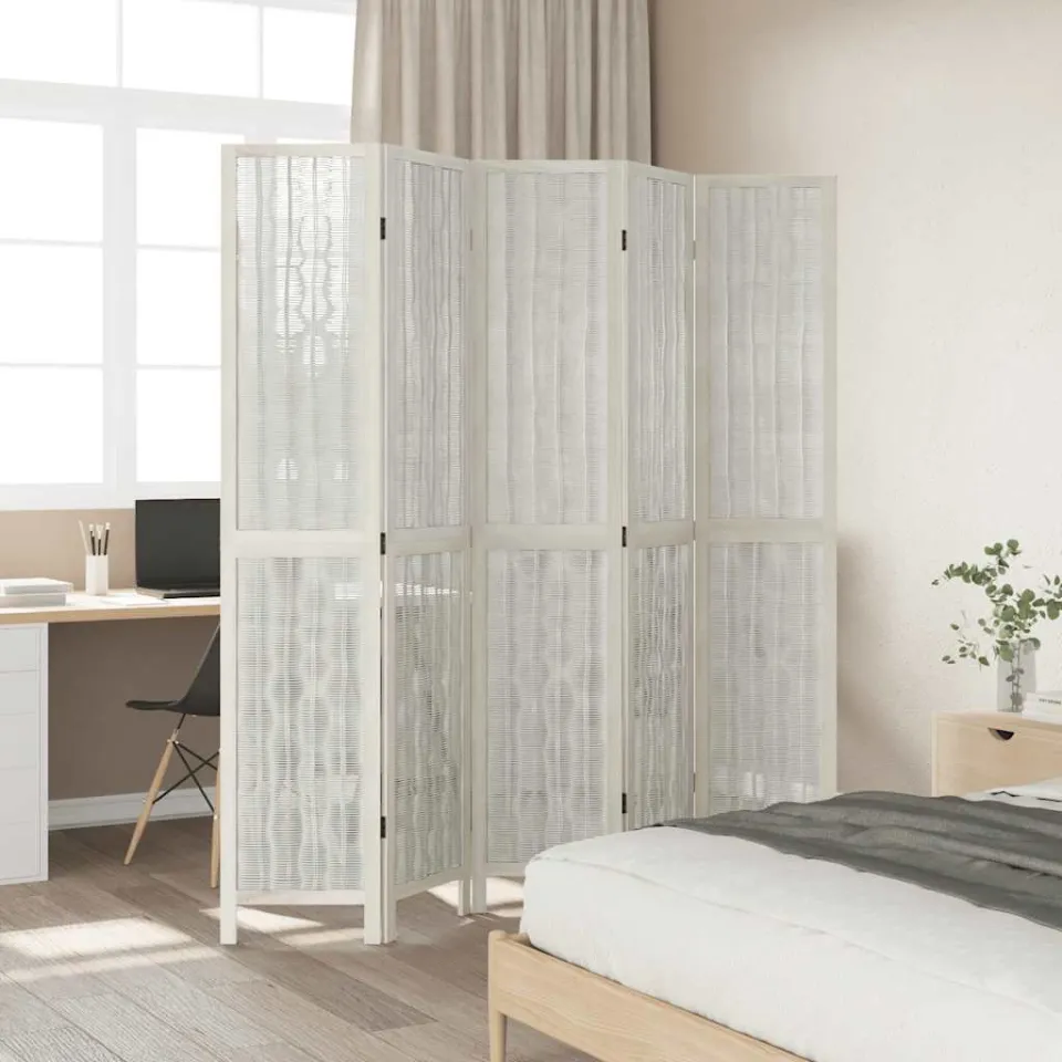 vidaXL Kamerscherm met 5 panelen massief paulowniahout wit, foto 3