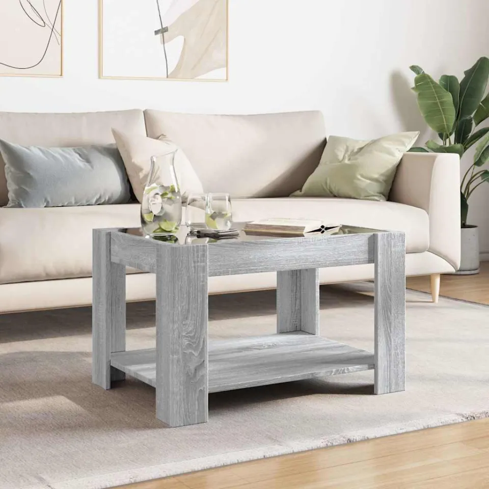 vidaXL Salontafel met LED 73x53x45 cm bewerkt hout grijs sonoma eiken, foto 3