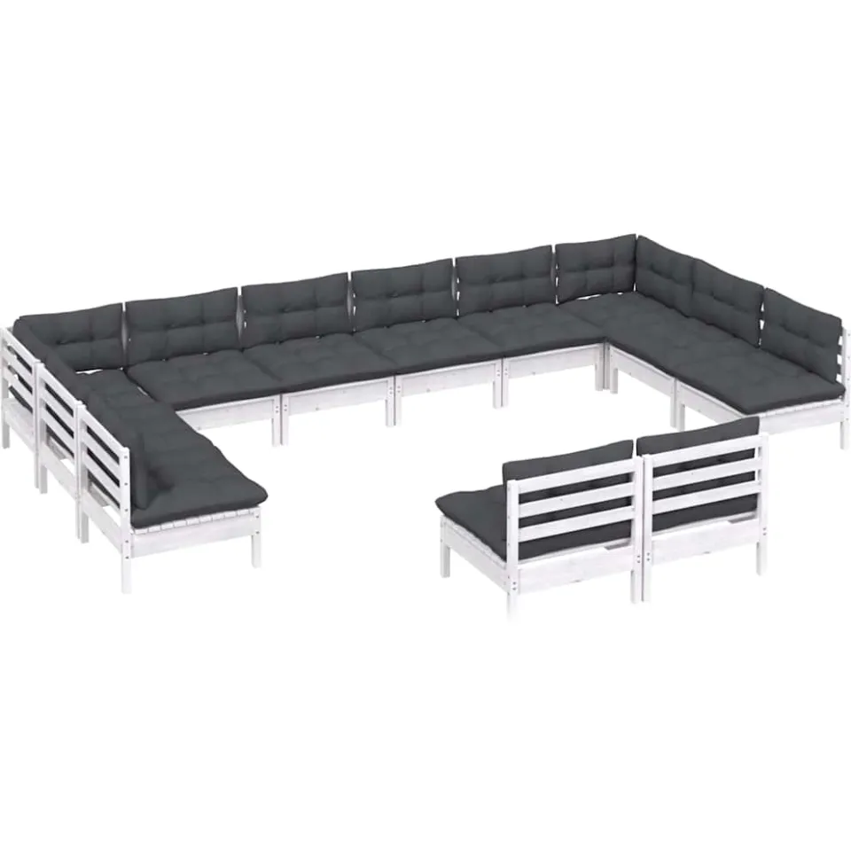 vidaXL 12-delige Loungeset met kussens massief grenenhout wit