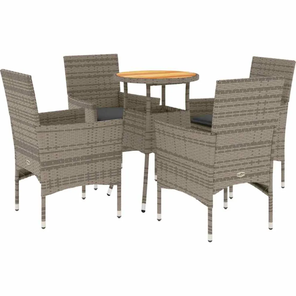 vidaXL 5-delige Loungeset met kussens poly rattan en acaciahout grijs, foto 3