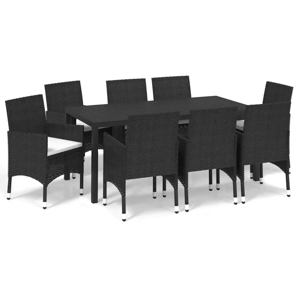 vidaXL 9-delige Tuinset met kussens poly rattan zwart, foto 3