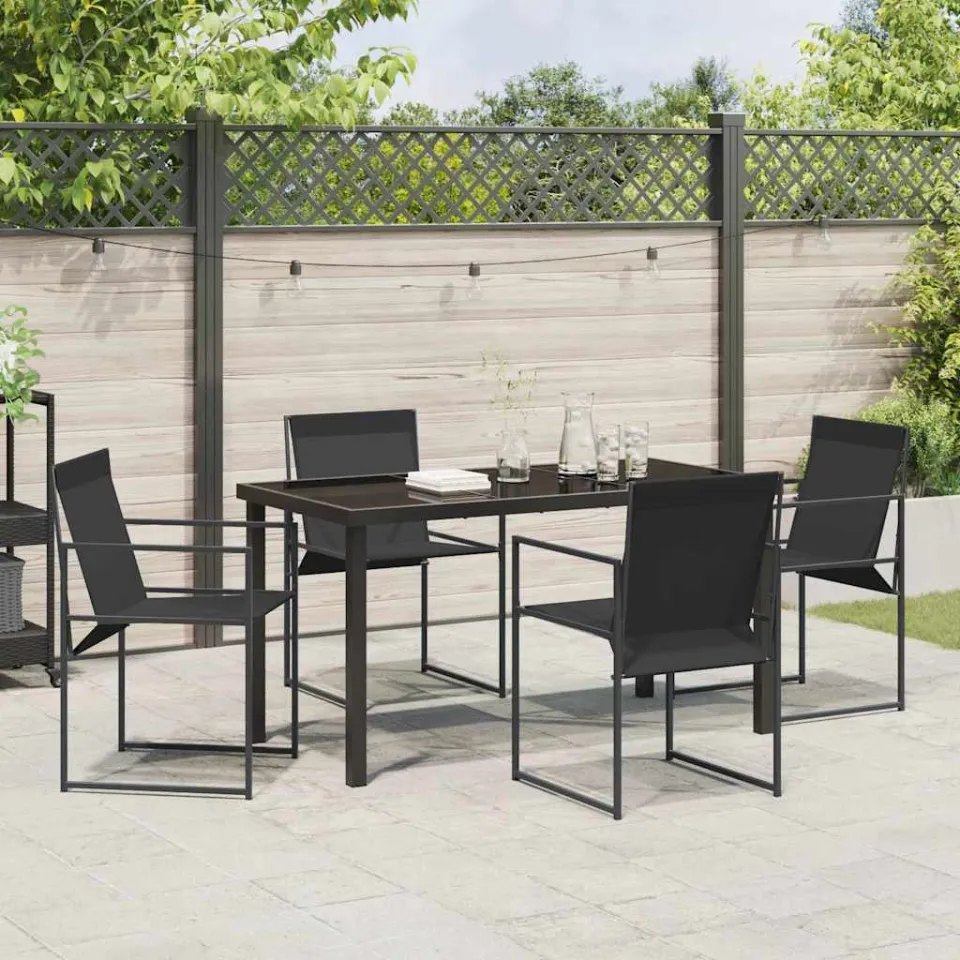 vidaXL Tuin eettafelset 5 st Zwart Textilene en staal, foto 3