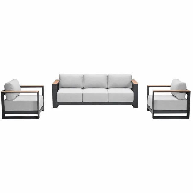 Garden Impressions Malakka loungeset 3 - delig carbon black/valley sand/light teaklook Zand