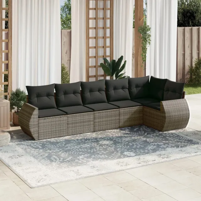 vidaXL 6-delige Loungeset met kussens poly rattan grijs, foto 2