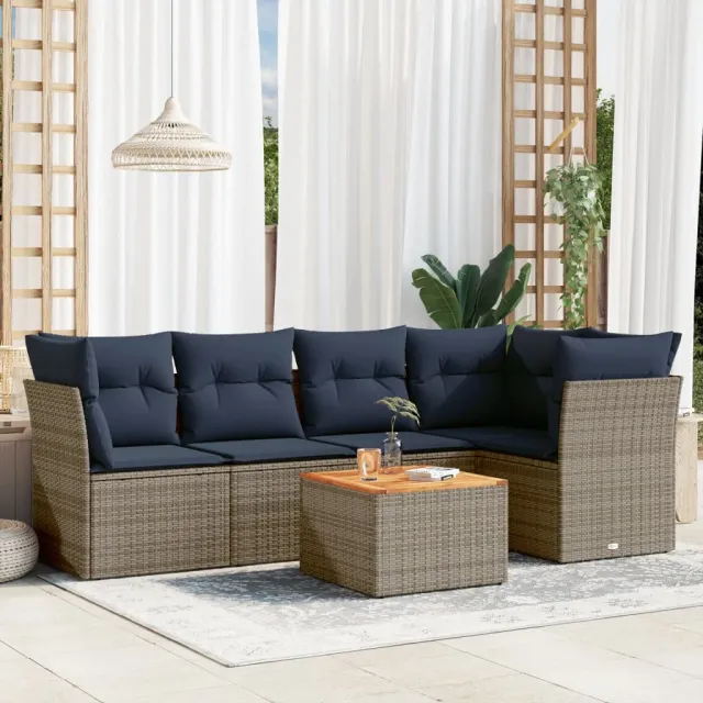 vidaXL 6-delige Loungeset met kussens poly rattan grijs, foto 2