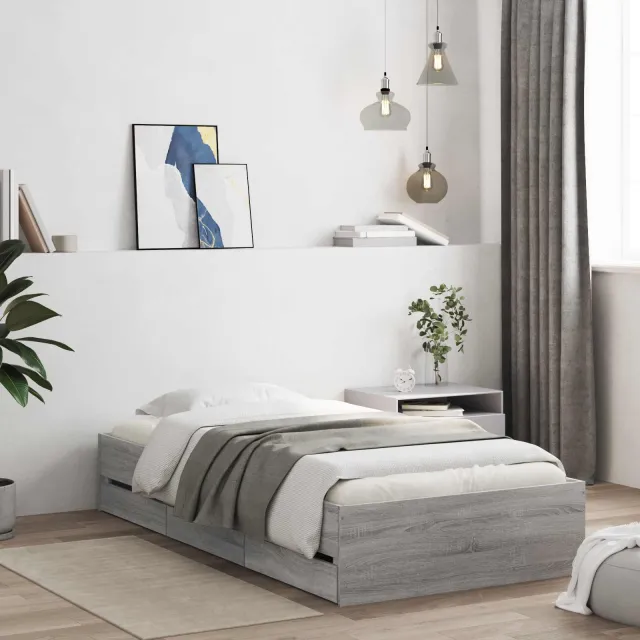 vidaXL Bedframe met opslag met lade met opslag Betongrijs Bewerkt hout