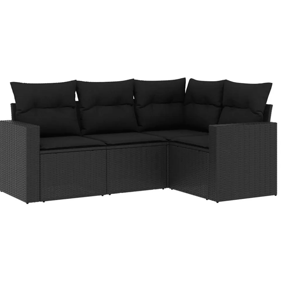 vidaXL 4-delige Loungeset met kussens poly rattan zwart