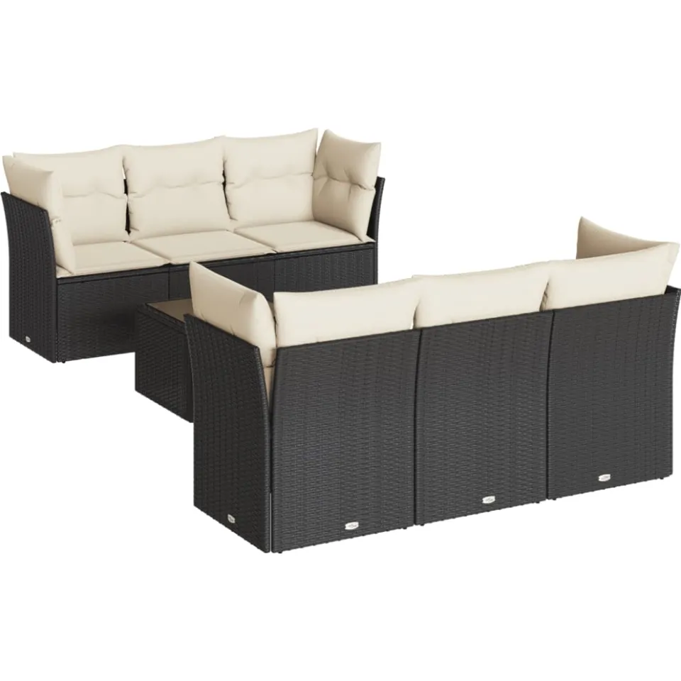 vidaXL 7-delige Loungeset met kussens poly rattan zwart, foto 3