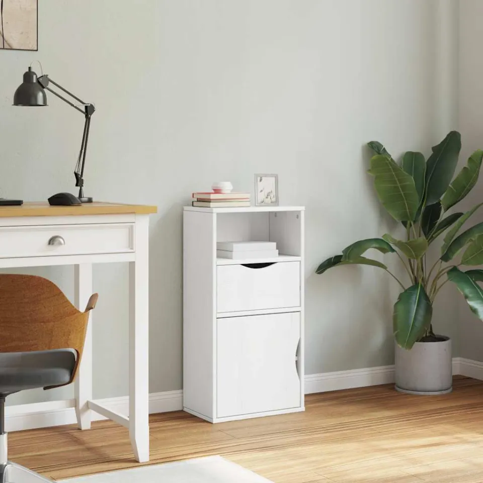 vidaXL Bijzetkast met lade ODDA 40x24x79 cm massief grenenhout wit, foto 4