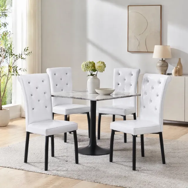 CHICFURN Eetkamerstoel - Kunstleren zitting - Metalen poten - Wit zwart