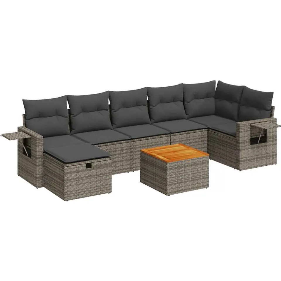vidaXL 8-delige Loungeset met kussens poly rattan grijs, foto 3