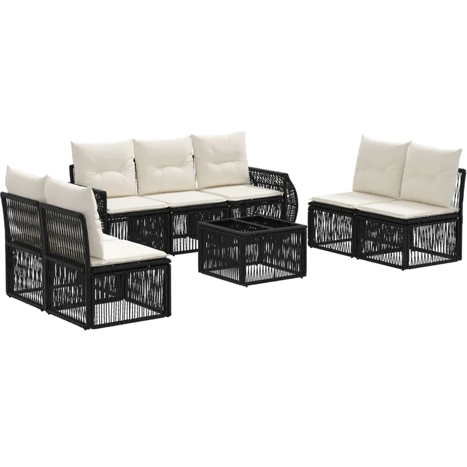 vidaXL Tuinbankenset 8 st Zwart en Cream Wit poly rattan, foto 3