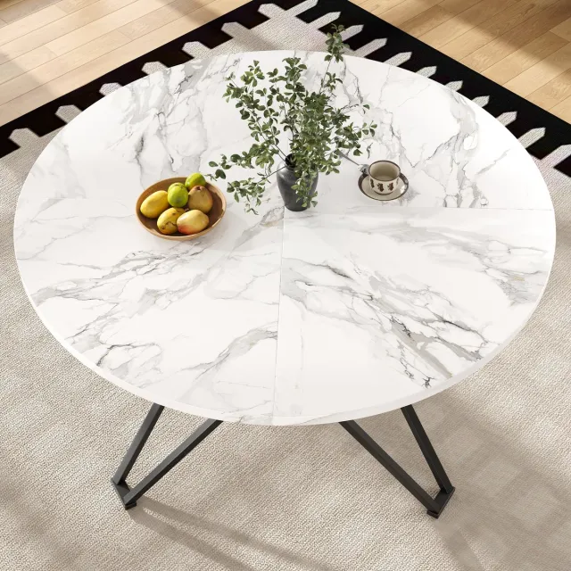 Wishdor Ronde Eettafel - Verstelbare Voeten - Moderne Stijl - Voor Eetkamer Of Woonkamer - MDF En Metaal - Zwart - 100 x 100 x 76 cm