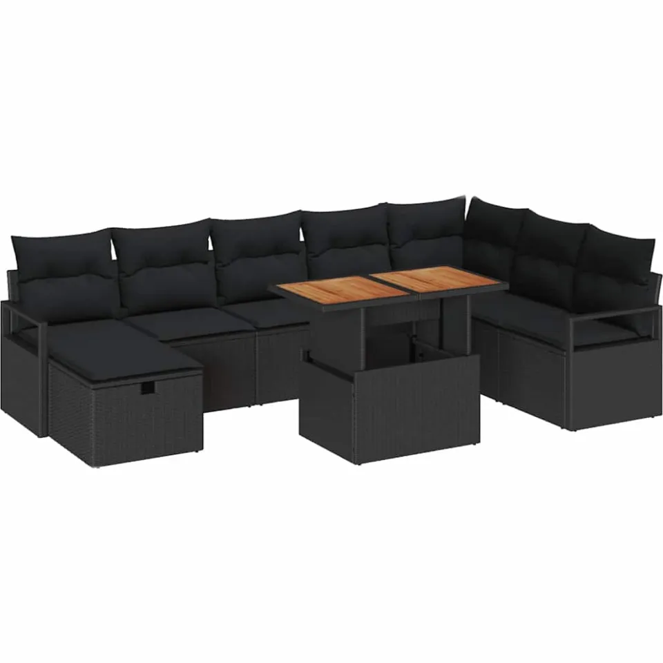 vidaXL Tuinbankenset 9 st Zwart poly rattan