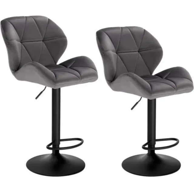 Klarven Barkruk Leer grijs - Barkrukken Met Rugleuning - Barkrukken Set Van 2 - Bar Stool - Hoogte verstelbaar, 360 graden draaibaar, met voetsteun - B50xd40cm, h94-116cm