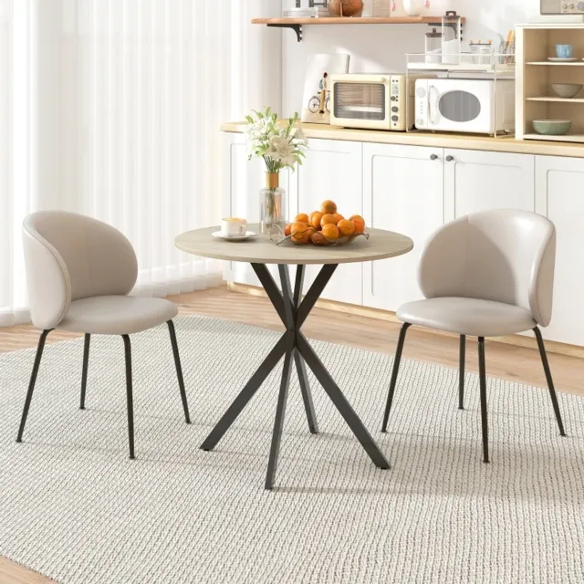 CHICFURN Eettafel - 2 personen - Rond - X-vormige stalen poten - Eikenkleur