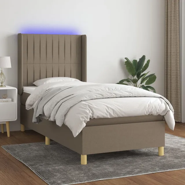 vidaXL Boxspring met matras en LED stof taupe 100x200 cm