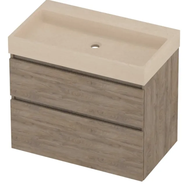 Proline Evoli Badmeubelset Hardsteen Loft Zonder Kraangat 80x46x70 cm Sand Stone Raw Oak Eiken