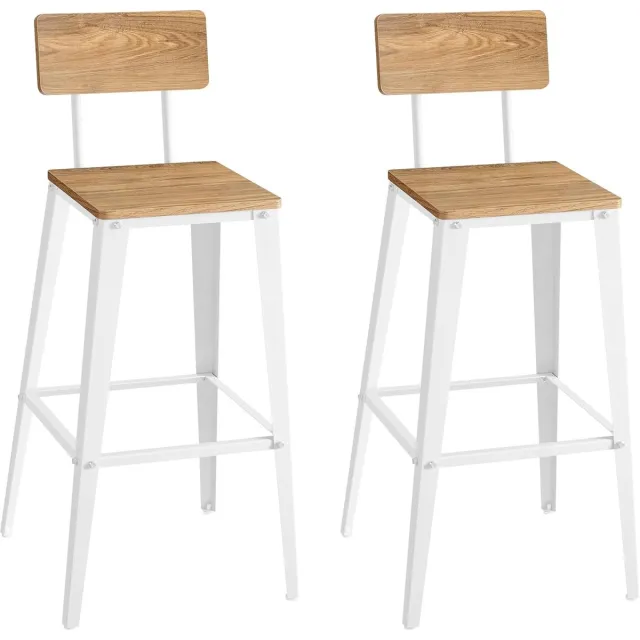 Vasagle Barkruk Set van 2, Barstoelen, Keukenstoelen met Rugleuning, Stalen Frame, Eenvoudige Montage, Industrieel, Tarwebruin en Cloud White LBC078K01 Tarwebruin + wolkwit