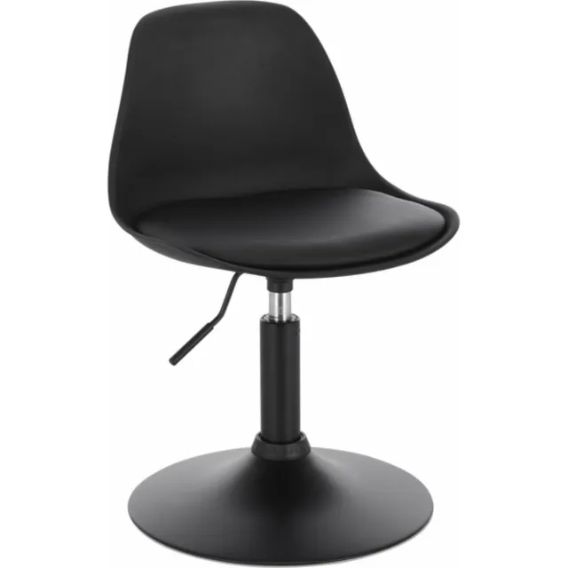 Happyment Mini Barkruk Diva - Zwart - Set van 1 - Kleine ronde kruk - Keuken - Barstoel - Kunstleer - Verstelbaar in hoogte - Zithoogte 37-49cm