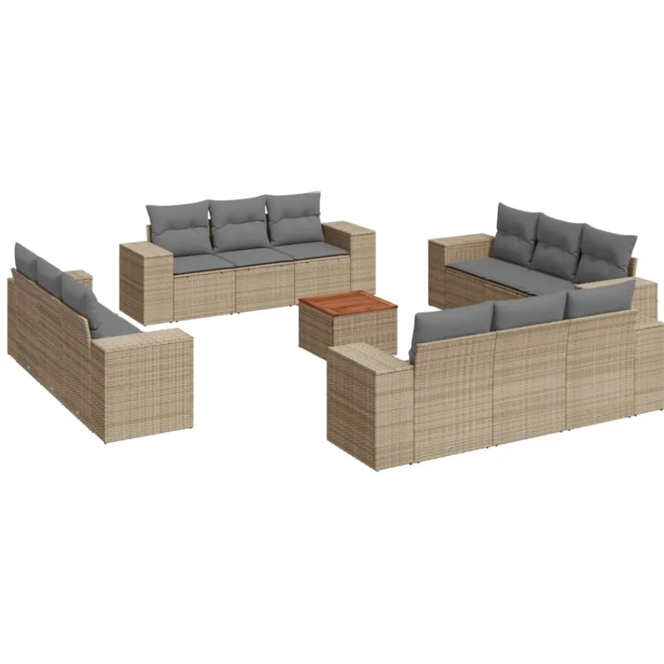 vidaXL 13-delige Loungeset met kussens poly rattan beige, foto 3